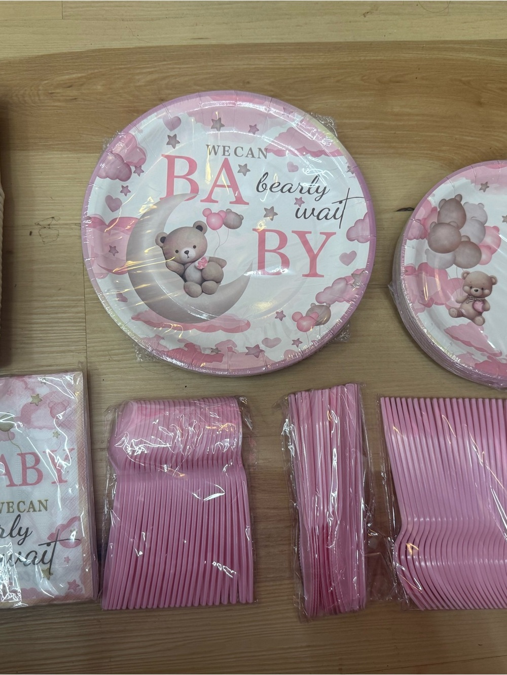 Baby Pink Teddy Bear Party Paper Plates - Baby Shower Supplies